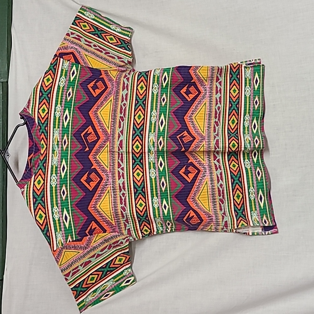 Vintage Colorful Geometric Native Aztec Ribbed T-shirt Turbo Unisex Sz M